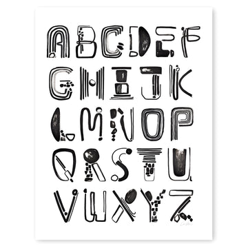 Black and White Letter Alphabet Print by Artist Caitlin Shirock Product Photo